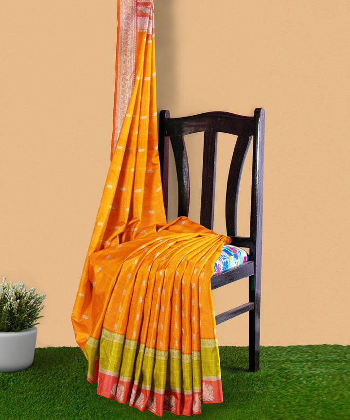 Orange grey silk handwoven venkatagiri saree