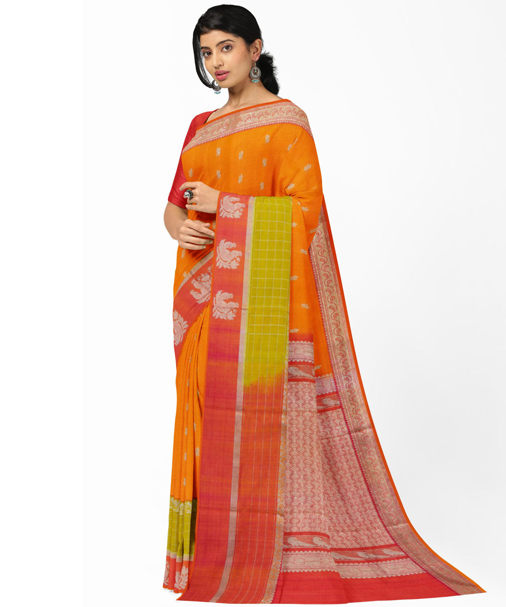 Orange grey silk handwoven venkatagiri saree