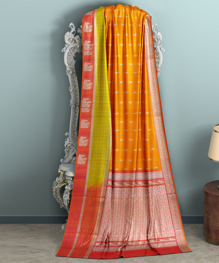 Orange grey silk handwoven venkatagiri saree