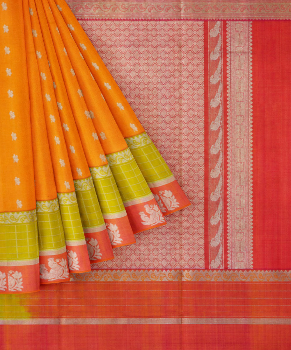 Orange grey silk handwoven venkatagiri saree
