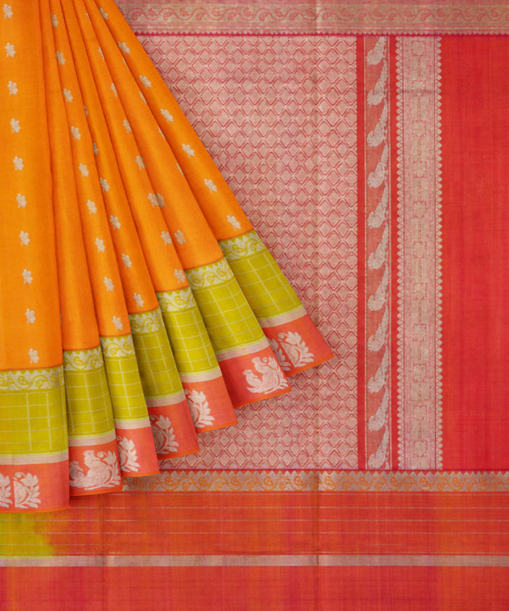 Orange grey silk handwoven venkatagiri saree