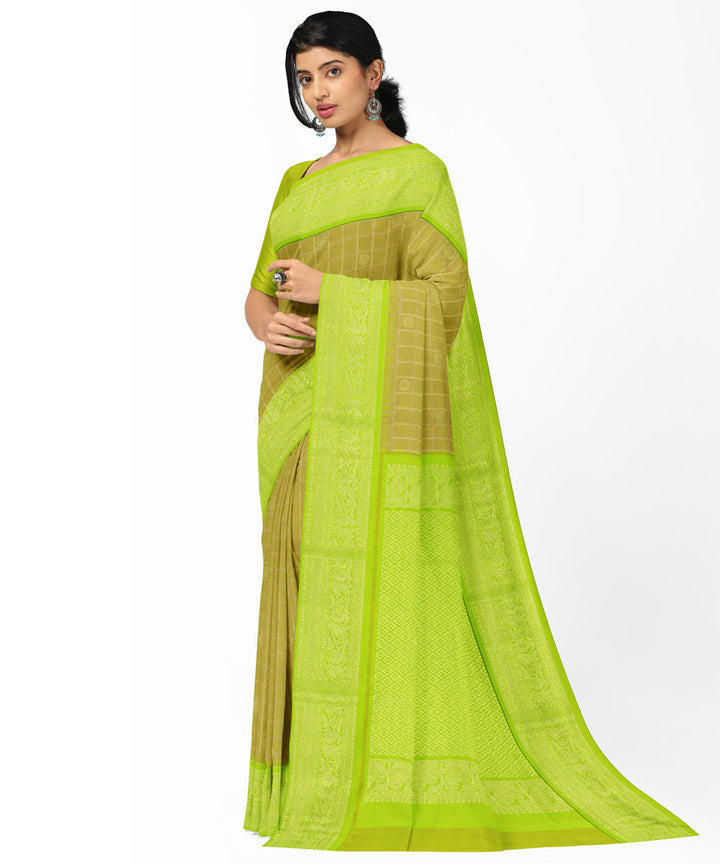 Olive green light green silk handwoven venkatagiri saree
