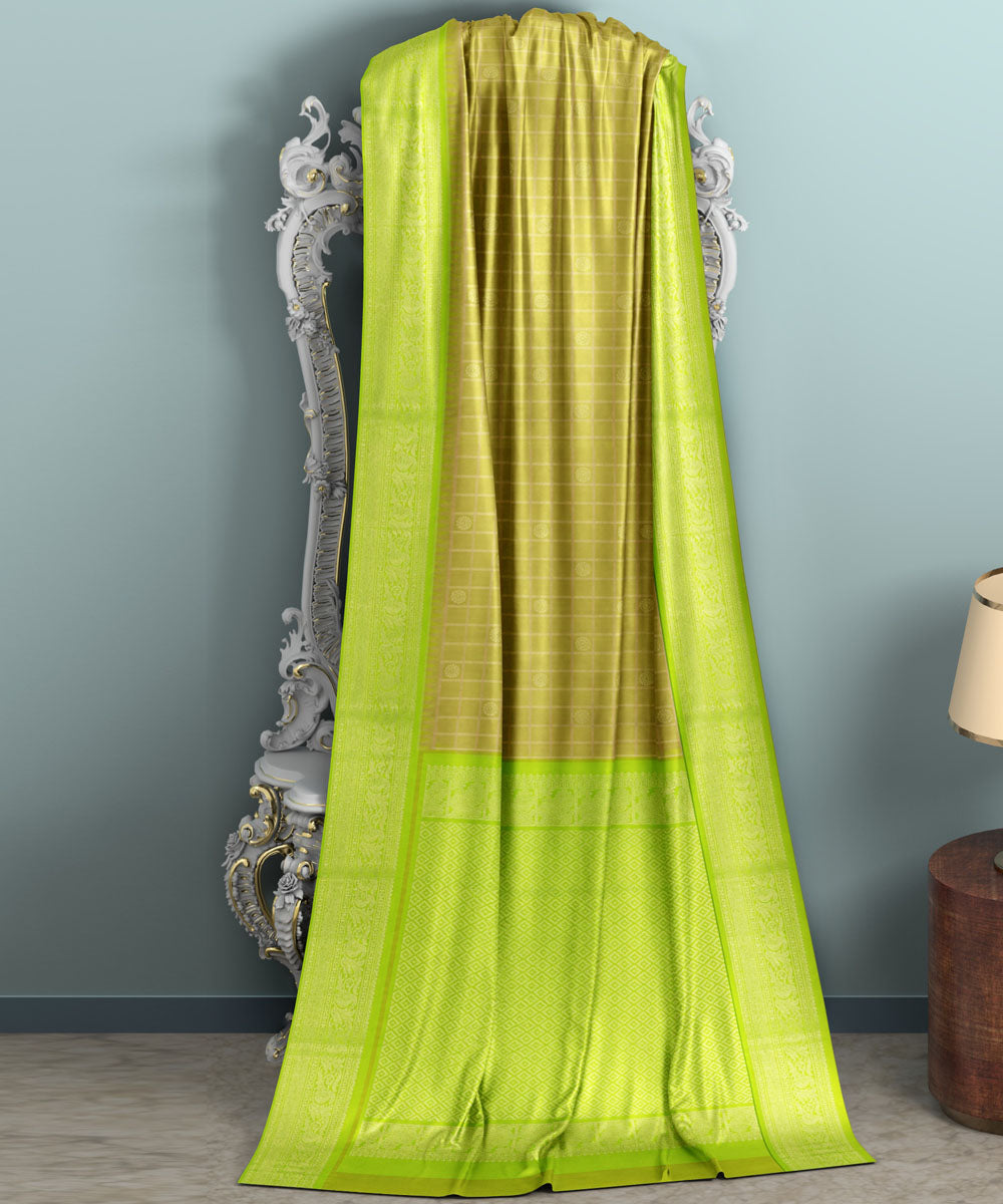 Olive green light green silk handwoven venkatagiri saree