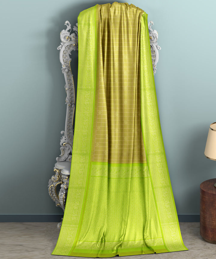 Olive green light green silk handwoven venkatagiri saree
