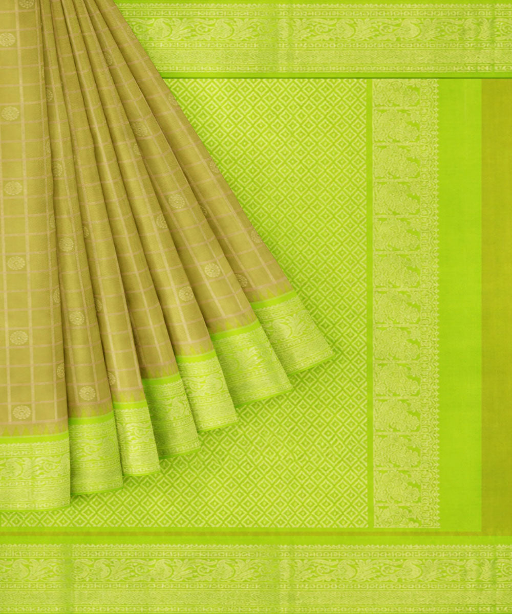Olive green light green silk handwoven venkatagiri saree