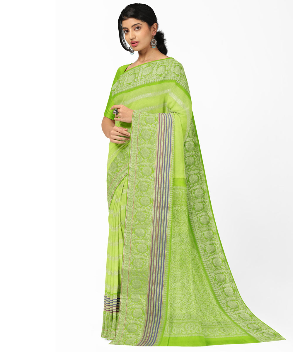 Green grey silk handwoven venkatagiri saree
