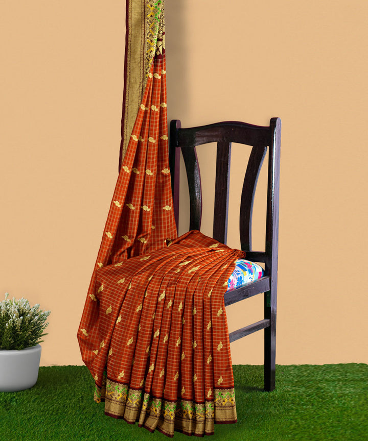 Brown yellow silk handwoven venkatagiri saree