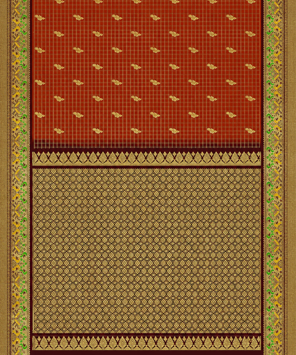 Brown yellow silk handwoven venkatagiri saree