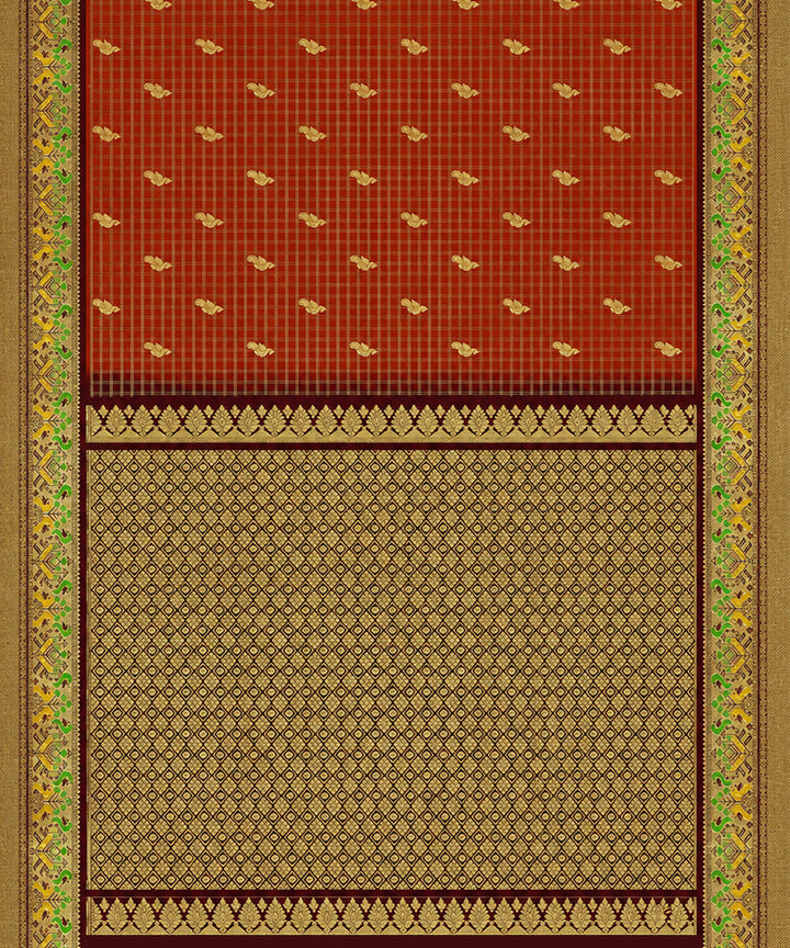 Brown yellow silk handwoven venkatagiri saree