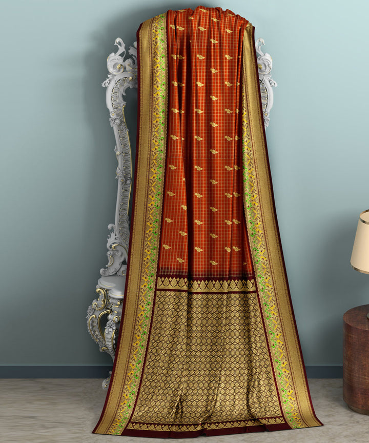 Brown yellow silk handwoven venkatagiri saree