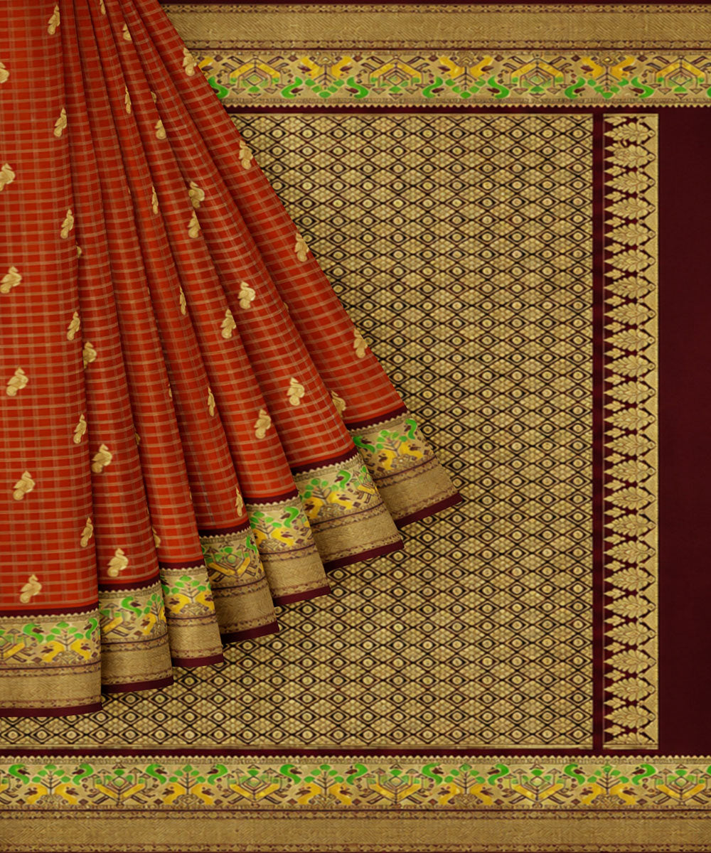 Brown yellow silk handwoven venkatagiri saree