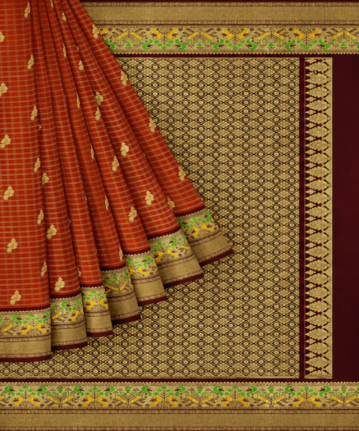 Brown yellow silk handwoven venkatagiri saree