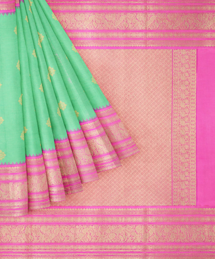 Sea green pink silk handwoven venkatagiri saree