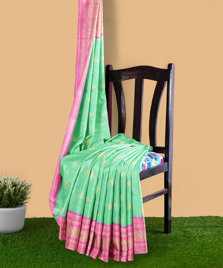 Sea green pink silk handwoven venkatagiri saree