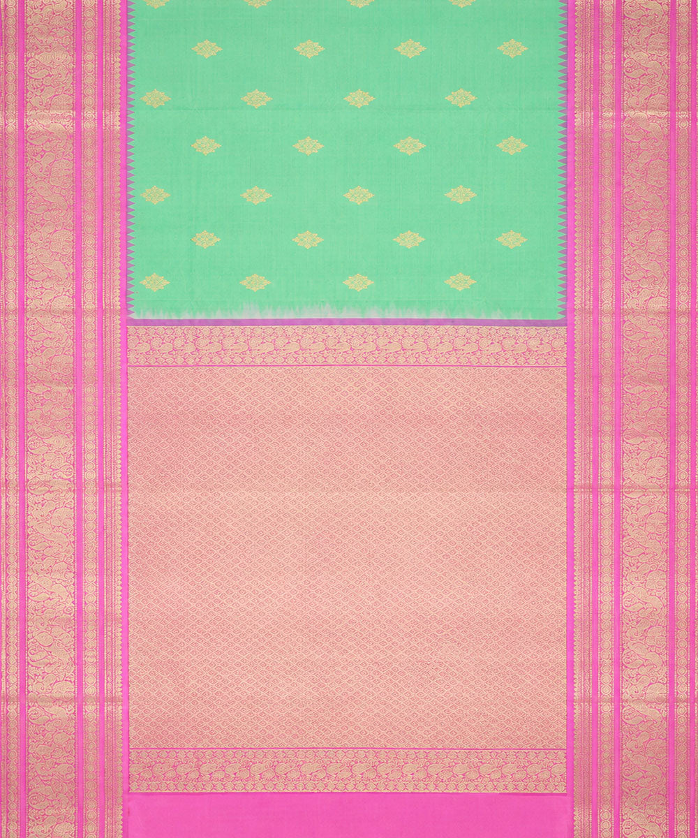 Sea green pink silk handwoven venkatagiri saree