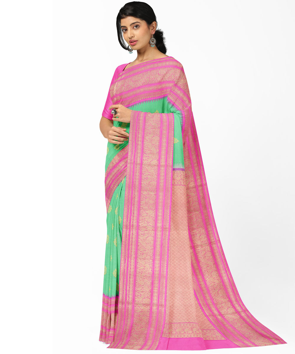 Sea green pink silk handwoven venkatagiri saree