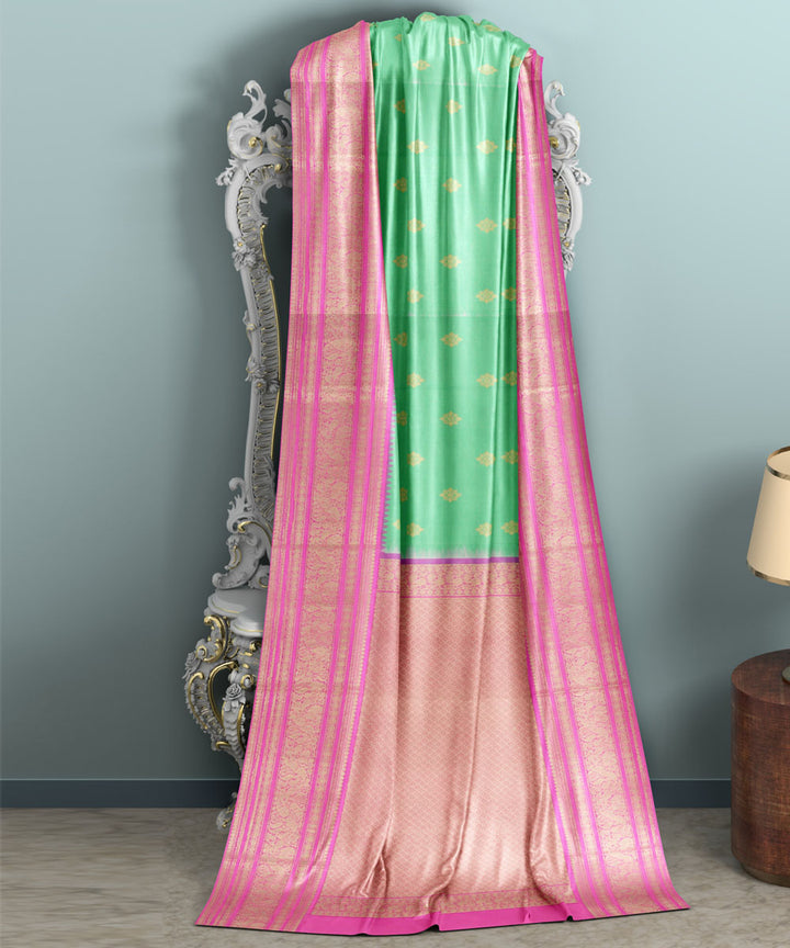 Sea green pink silk handwoven venkatagiri saree