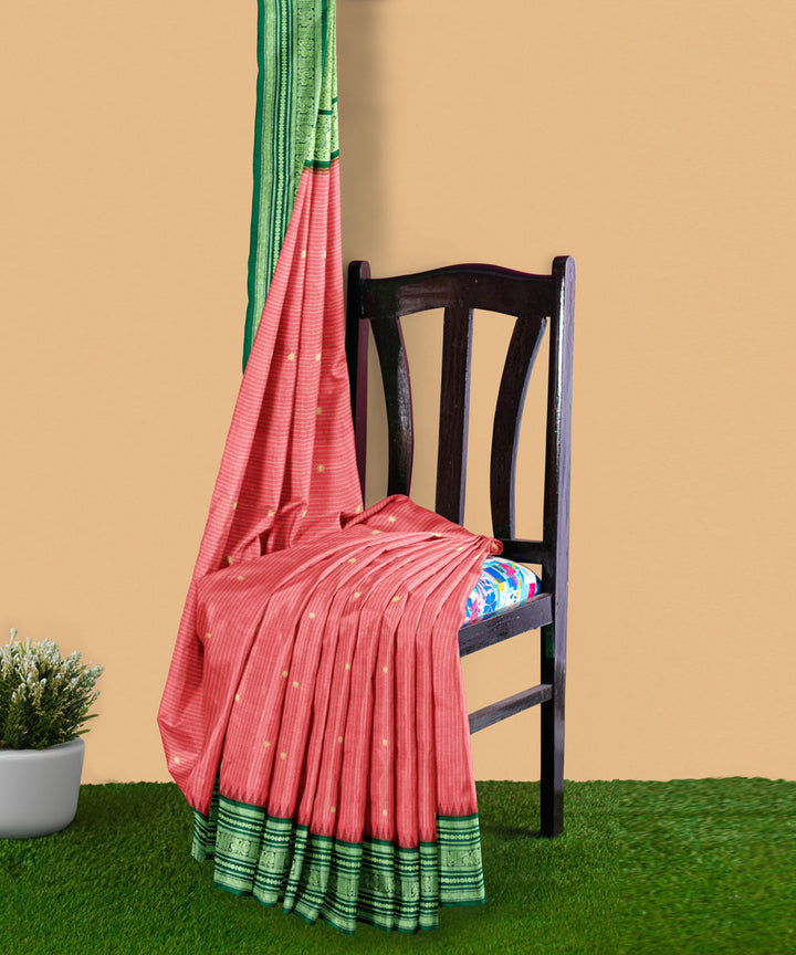 Pink yellow silk handwoven venkatagiri saree