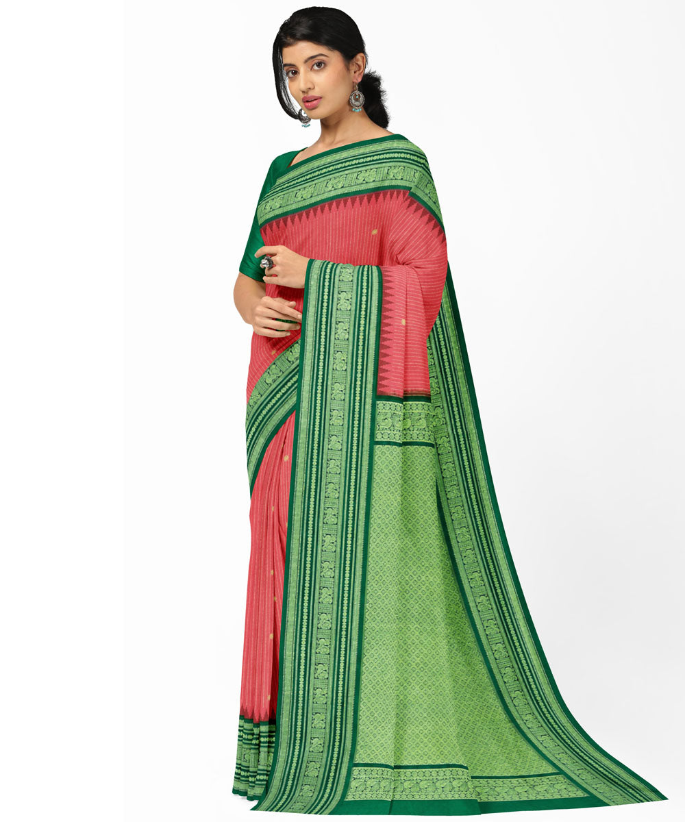 Pink yellow silk handwoven venkatagiri saree
