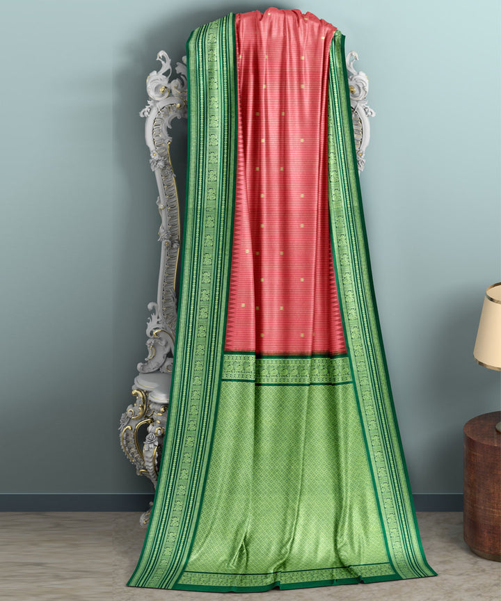 Pink yellow silk handwoven venkatagiri saree