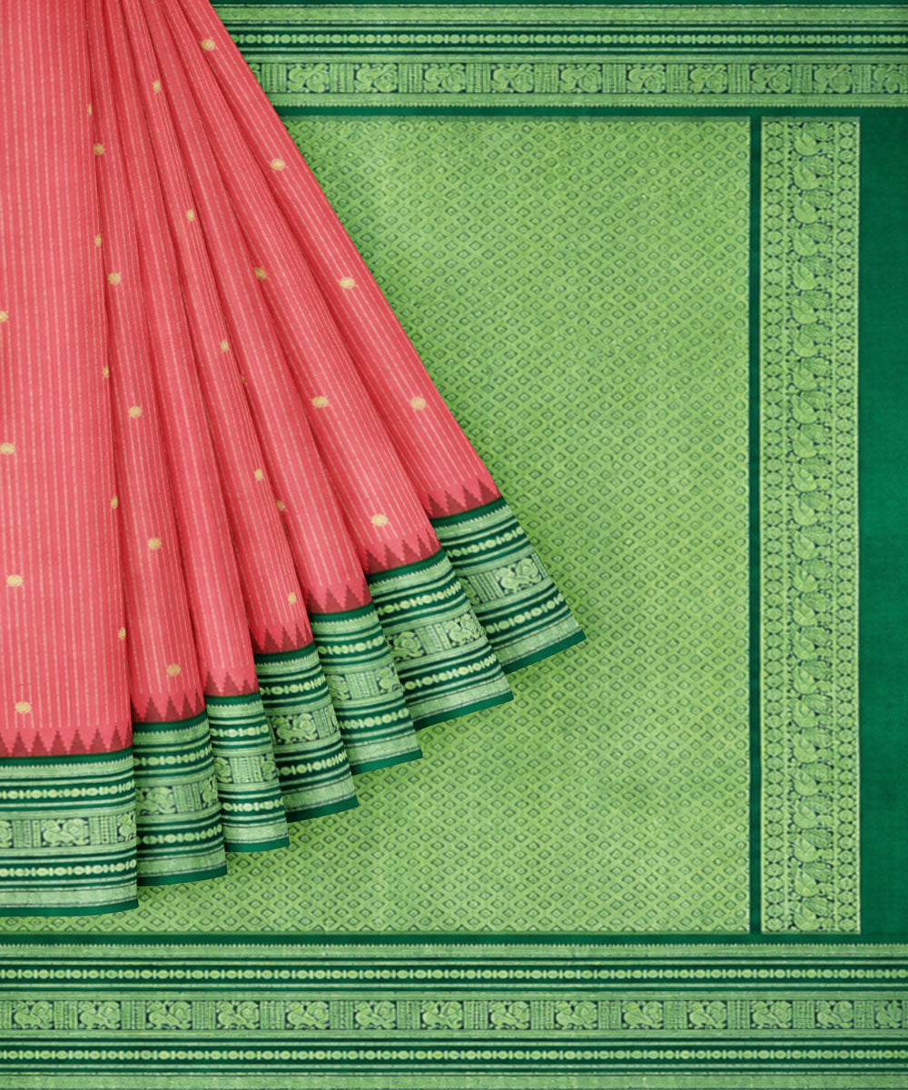 Pink yellow silk handwoven venkatagiri saree
