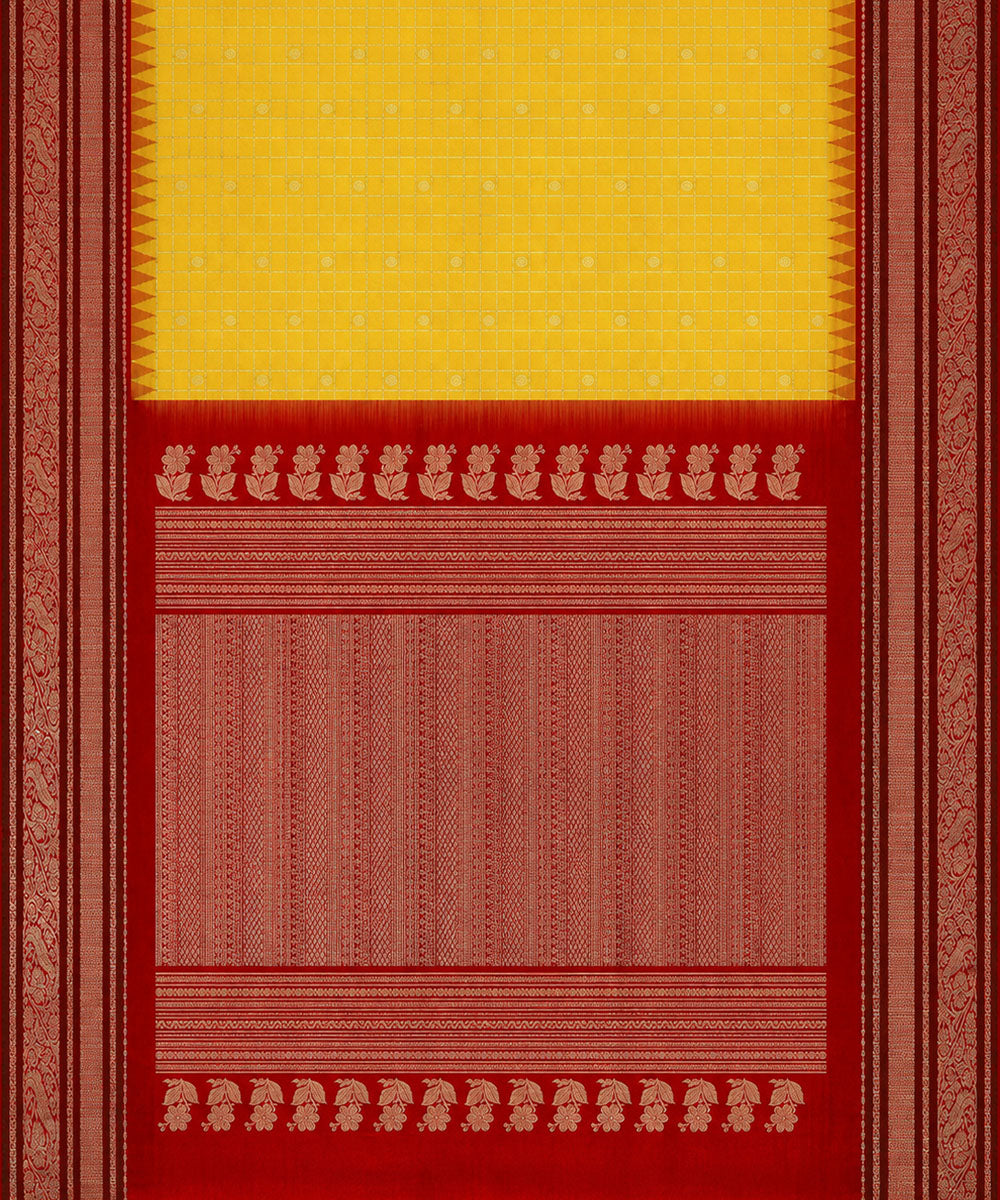 Yellow maroon silk handwoven venkatagiri saree