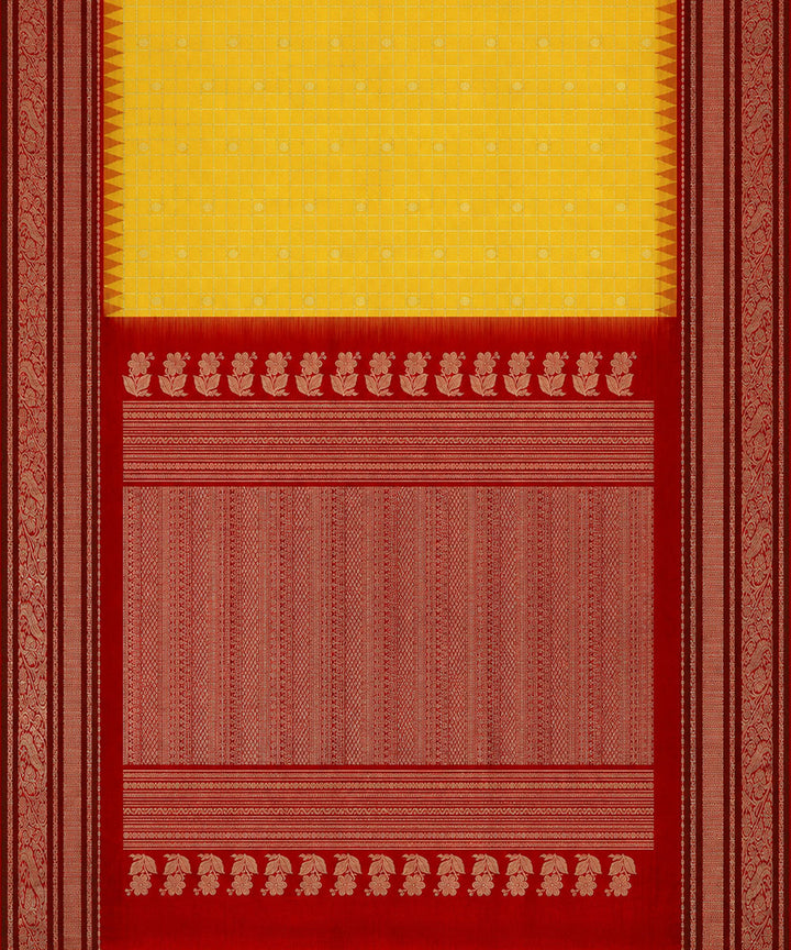 Yellow maroon silk handwoven venkatagiri saree