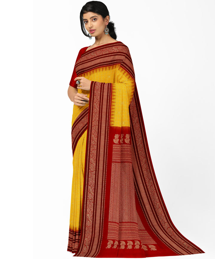 Yellow maroon silk handwoven venkatagiri saree