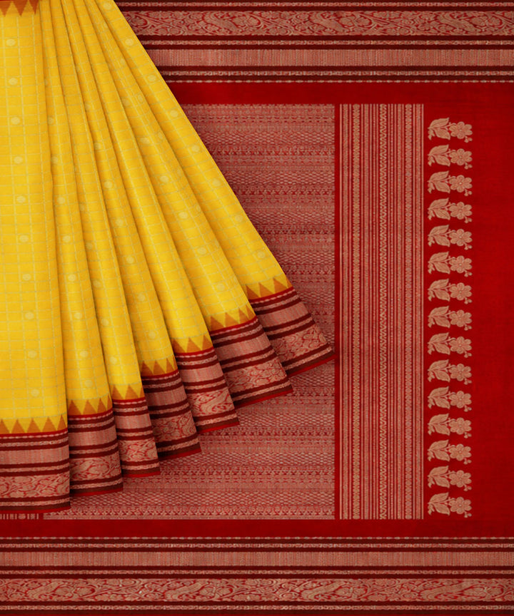 Yellow maroon silk handwoven venkatagiri saree