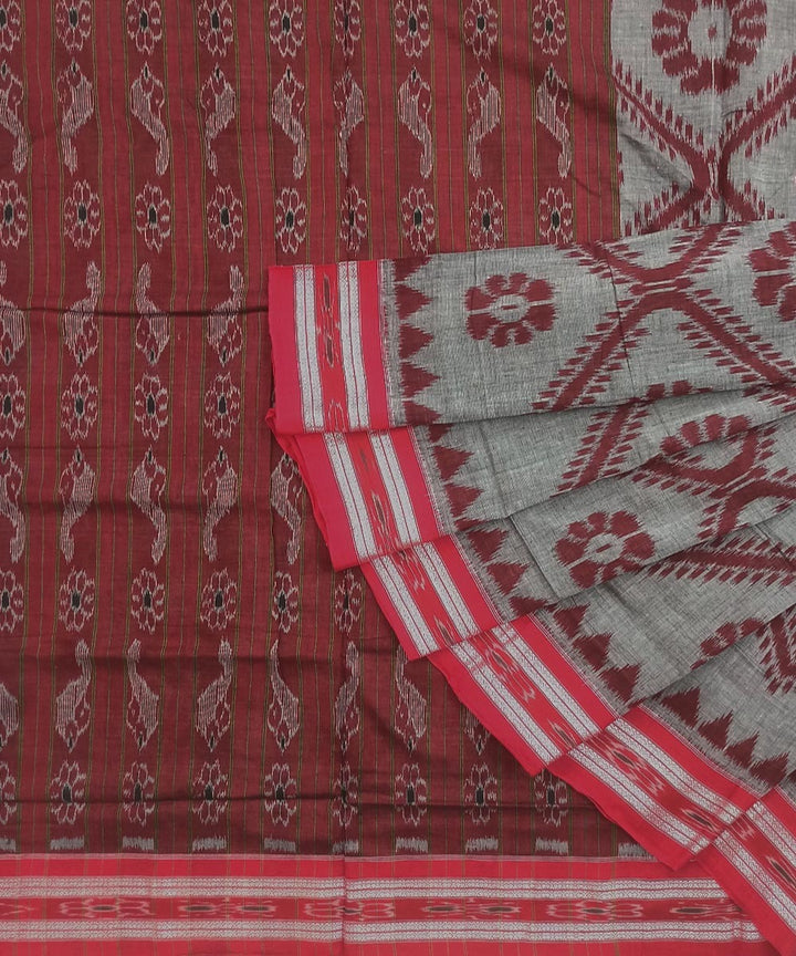 Grey maroon handwoven cotton nuapatna saree