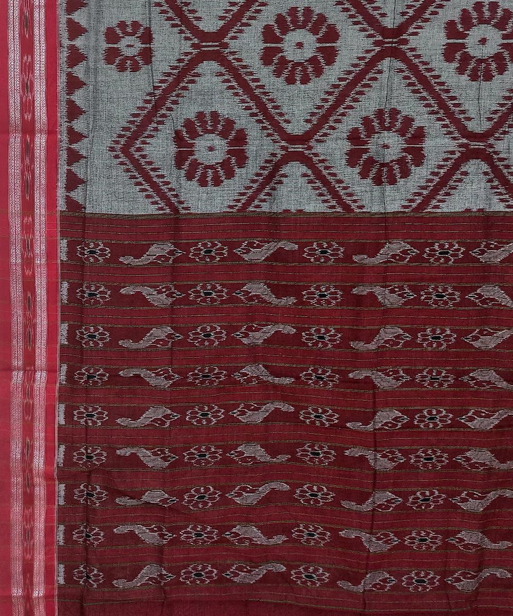 Grey maroon handwoven cotton nuapatna saree