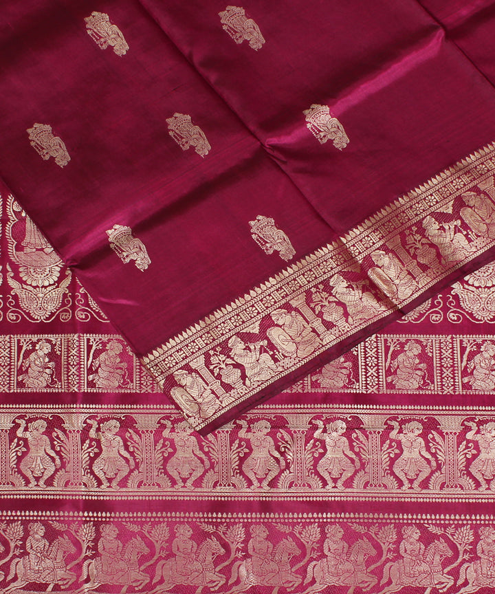 Maroon pink handwoven silk baluchari saree