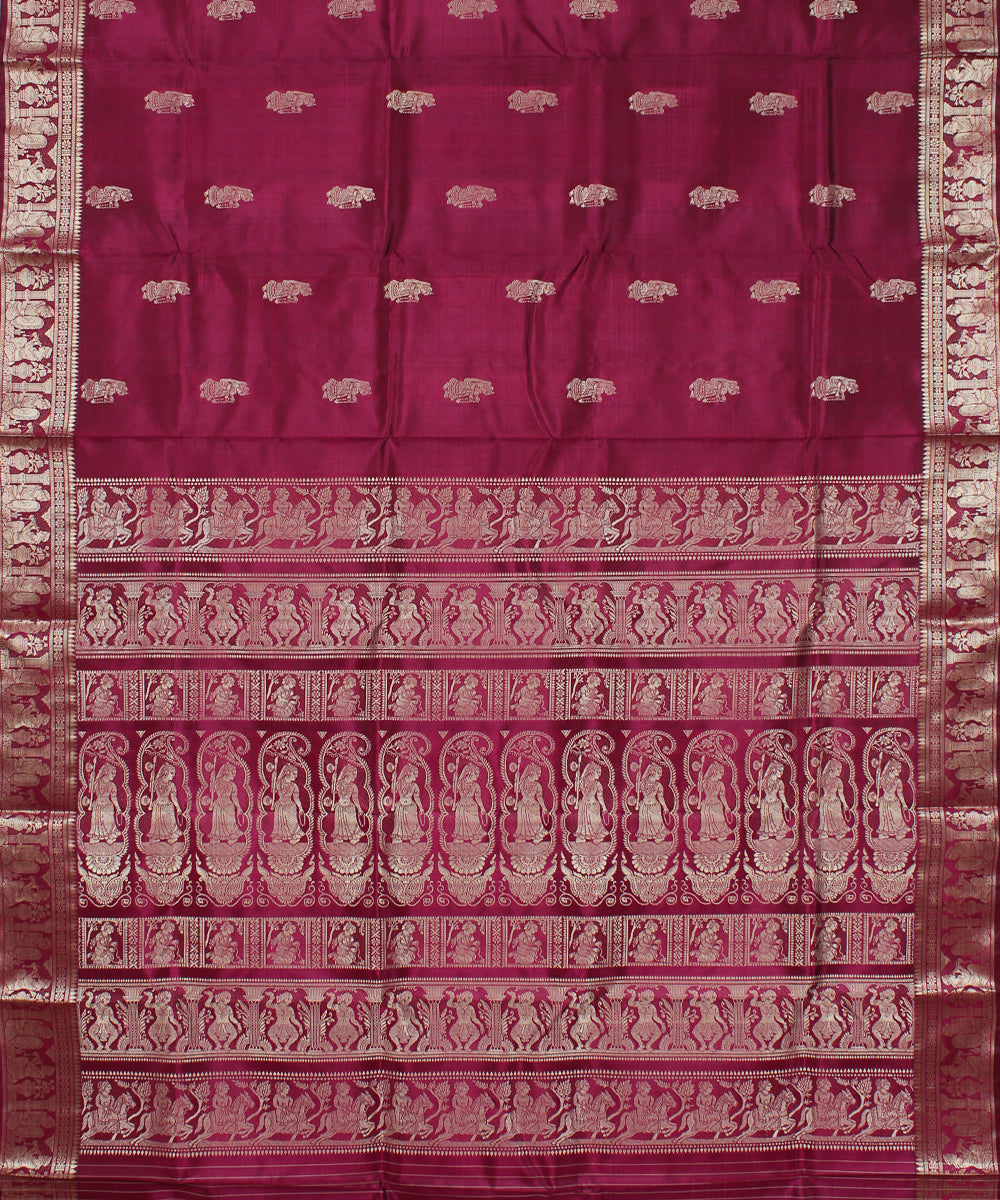 Maroon pink handwoven silk baluchari saree