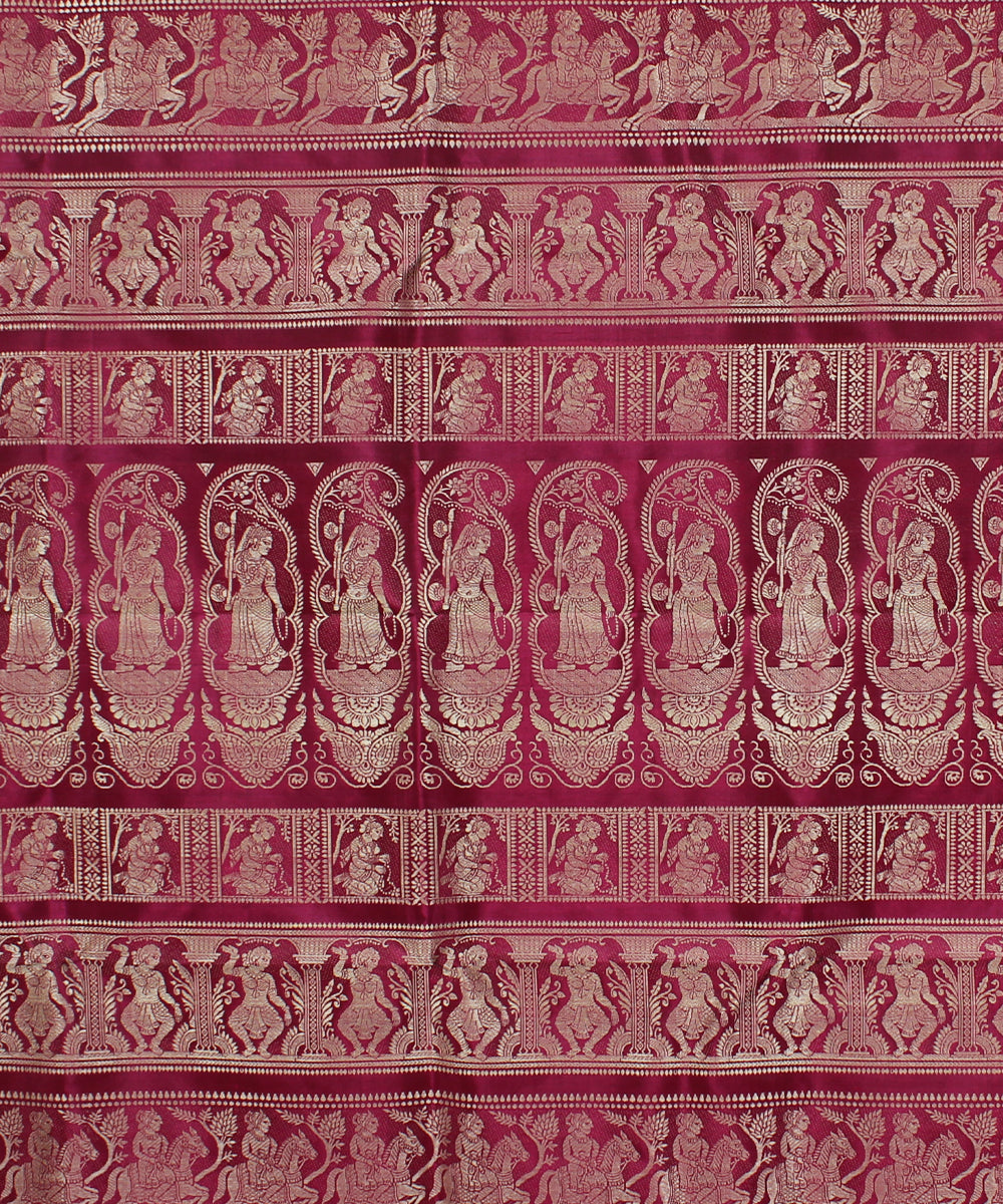 Maroon pink handwoven silk baluchari saree