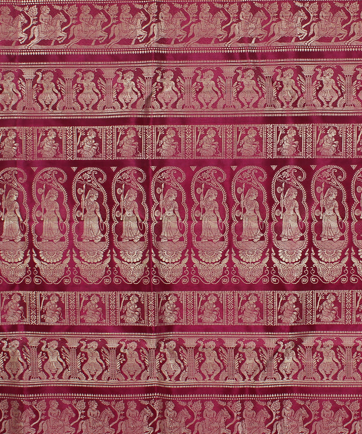 Maroon pink handwoven silk baluchari saree