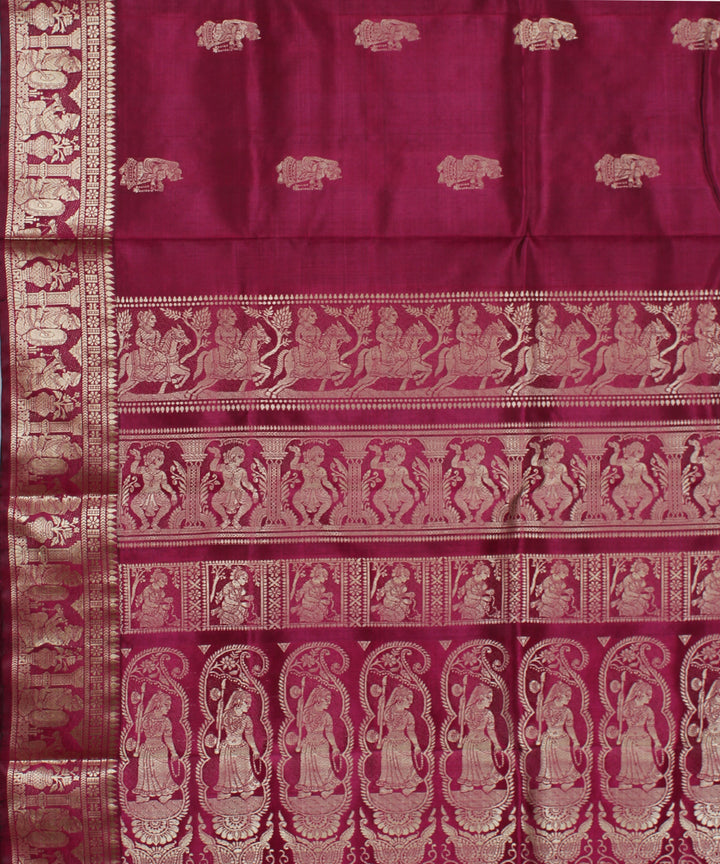 Maroon pink handwoven silk baluchari saree