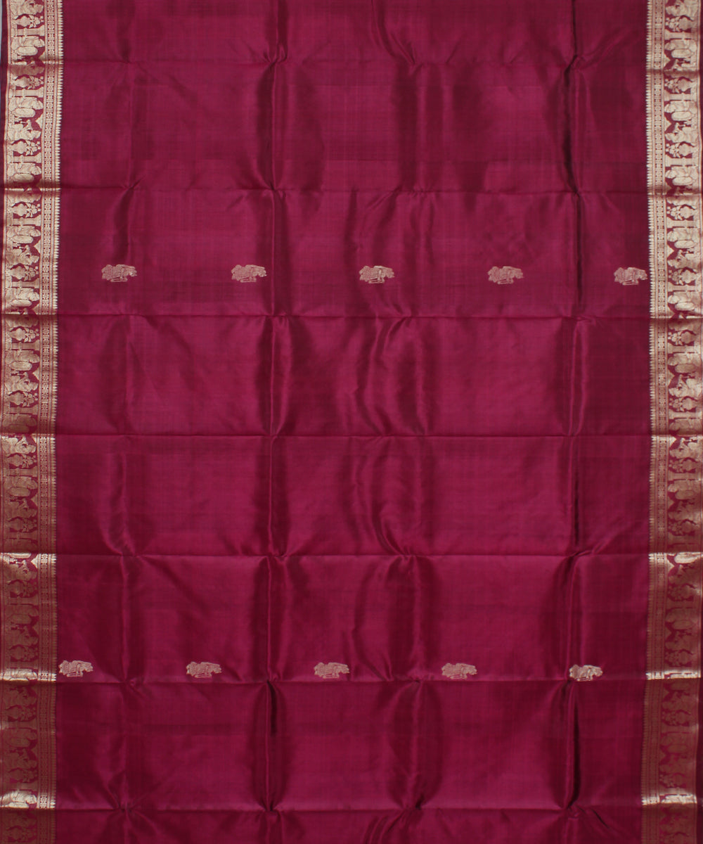 Maroon pink handwoven silk baluchari saree