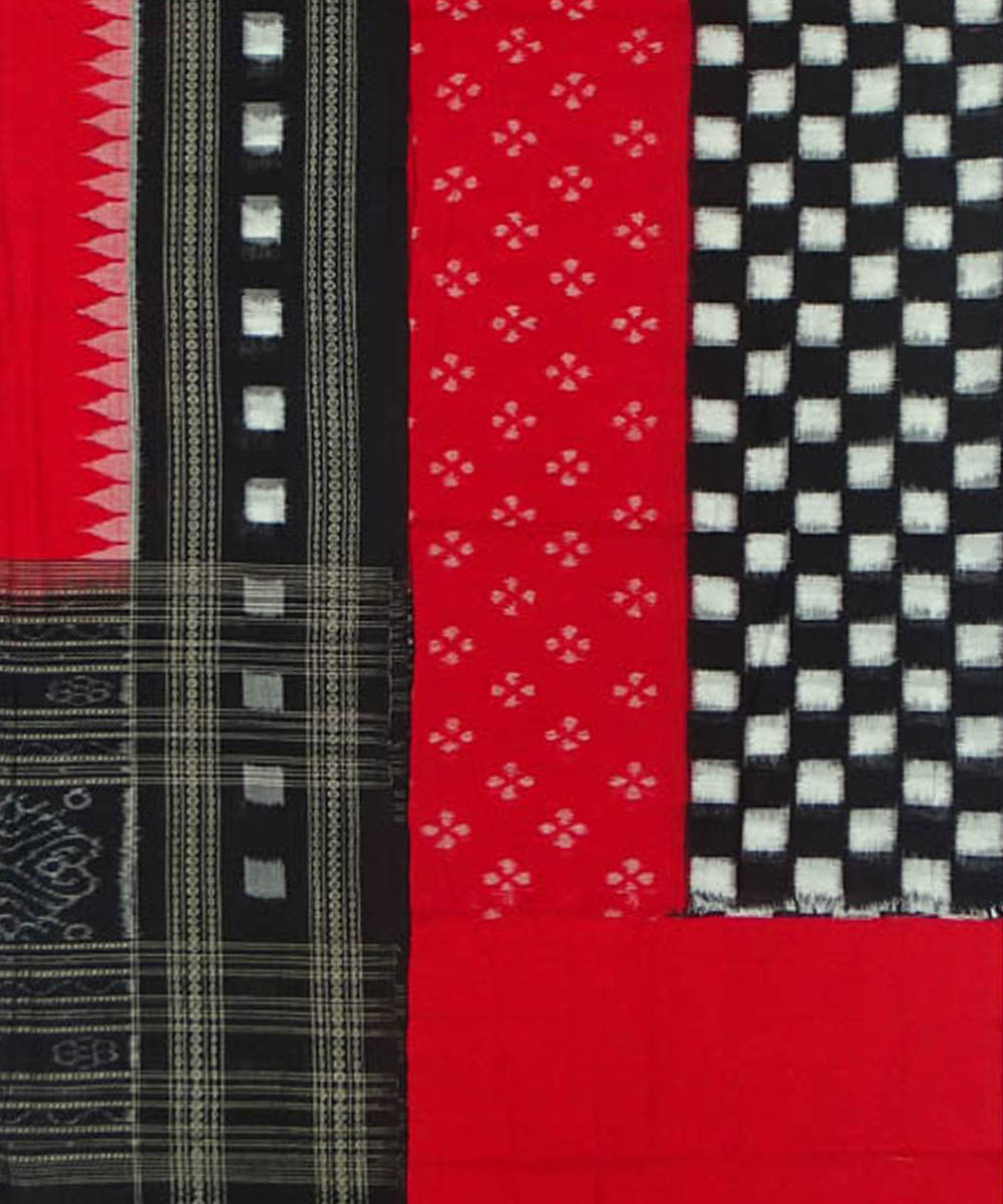 3pc Black red handwoven sambalpuri ikat cotton dress material
