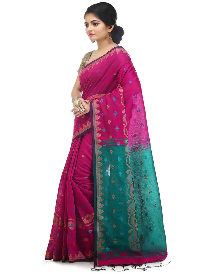 Pink raja bengal handloom extraweft work saree