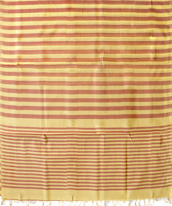 Yellow brown stripes handwoven cotton rajahmundry saree