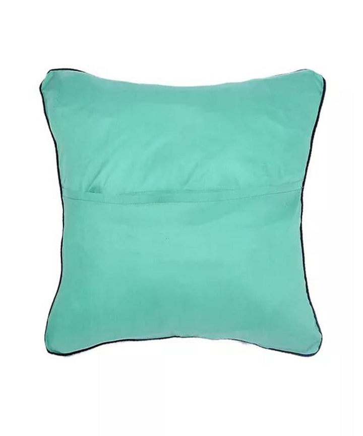 Sea green kantha stitch hand embroidery tussar silk cushion cover