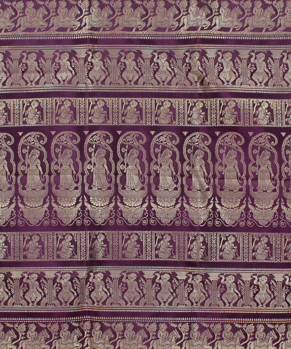 Dark purple black handwoven silk baluchari saree