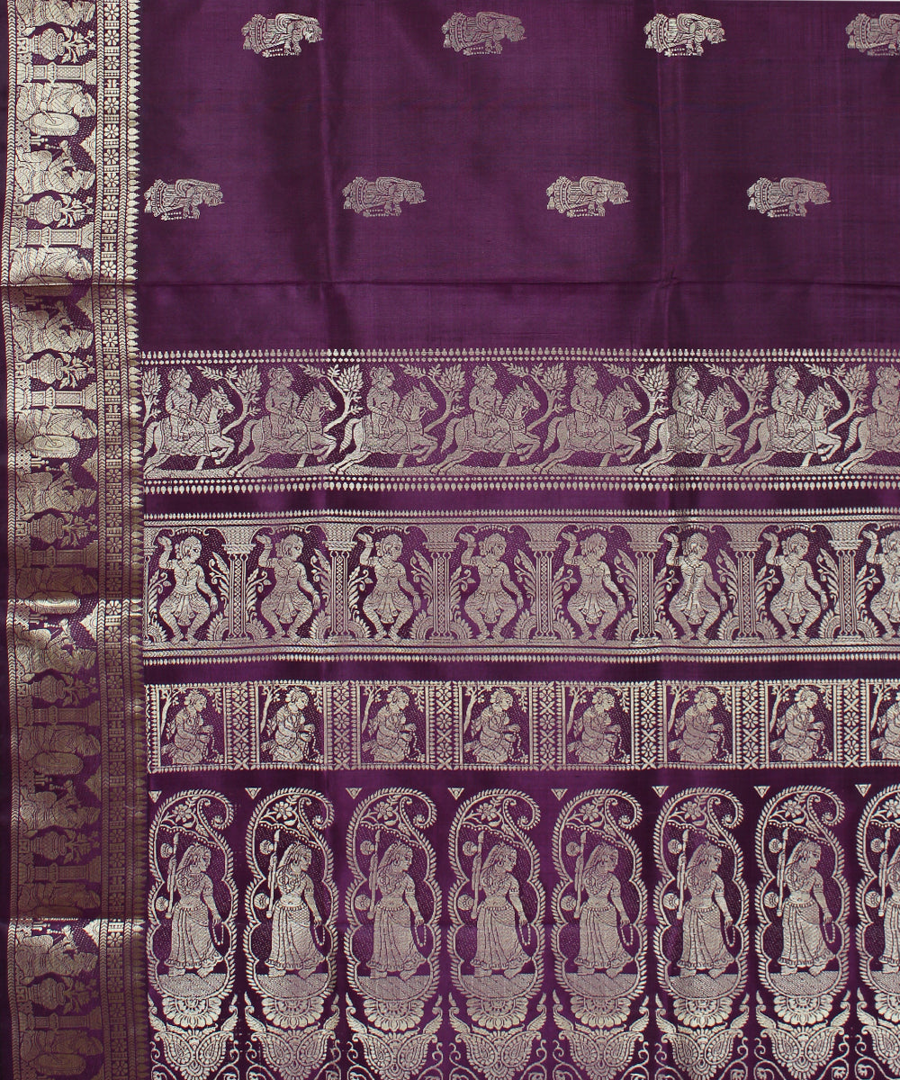 Dark purple black handwoven silk baluchari saree