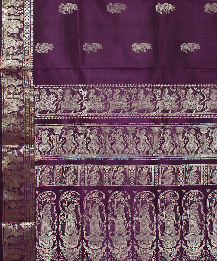 Dark purple black handwoven silk baluchari saree