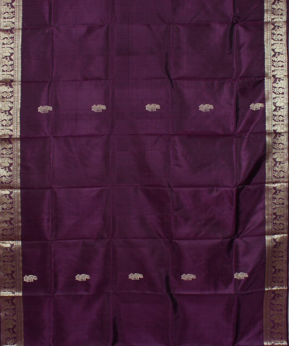 Dark purple black handwoven silk baluchari saree