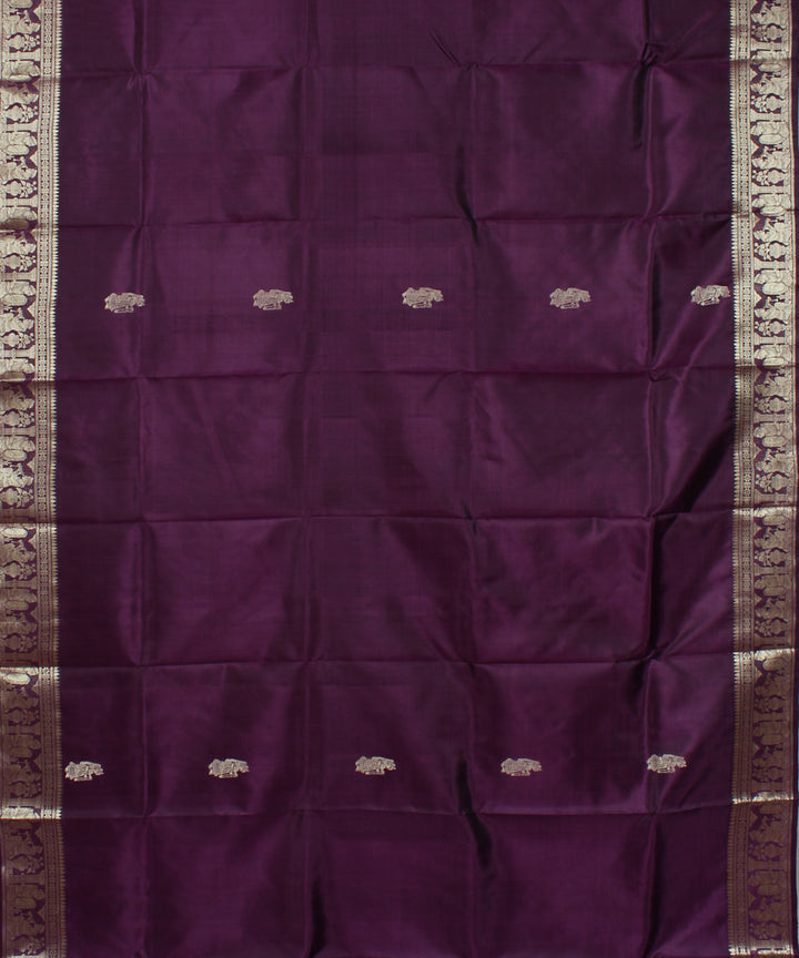Dark purple black handwoven silk baluchari saree
