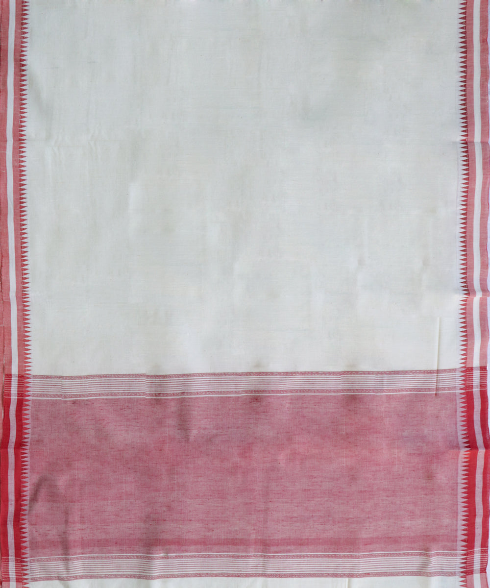 Off white red handwoven cotton rajahmundry saree