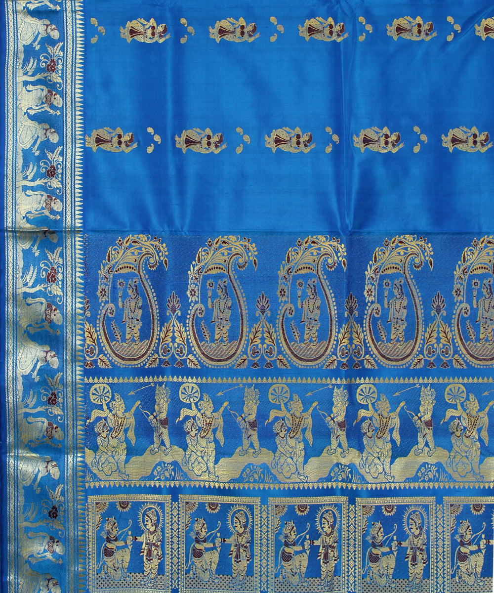 Blue handwoven silk baluchari saree