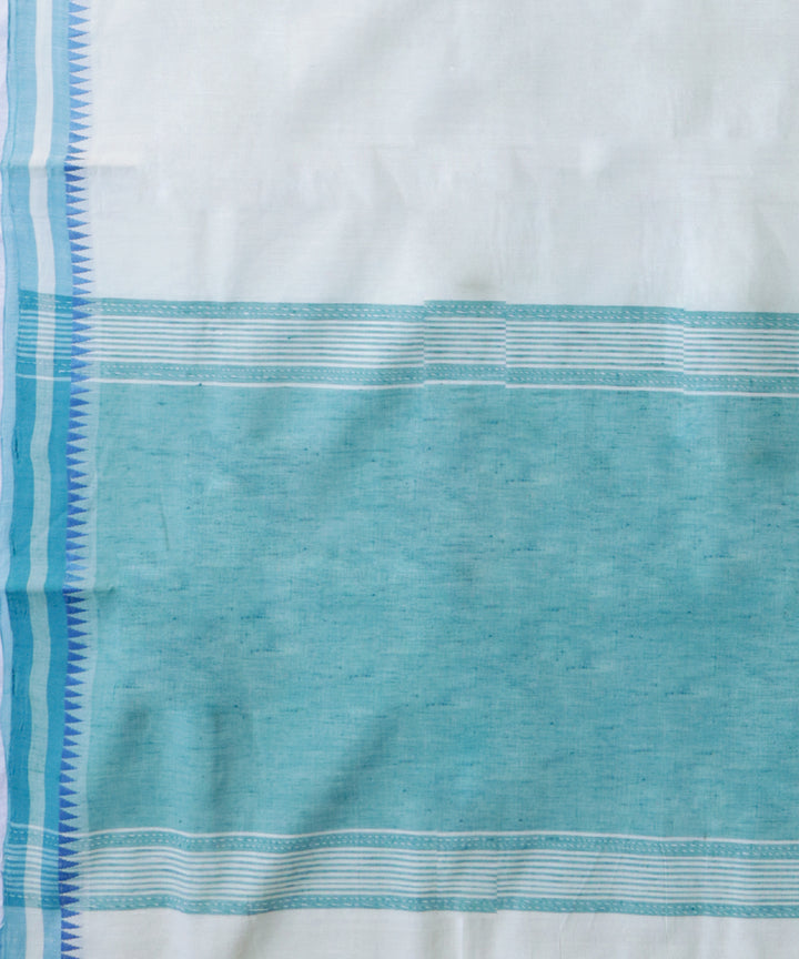 Off white and cyan handwoven cotton rajahmundry saree