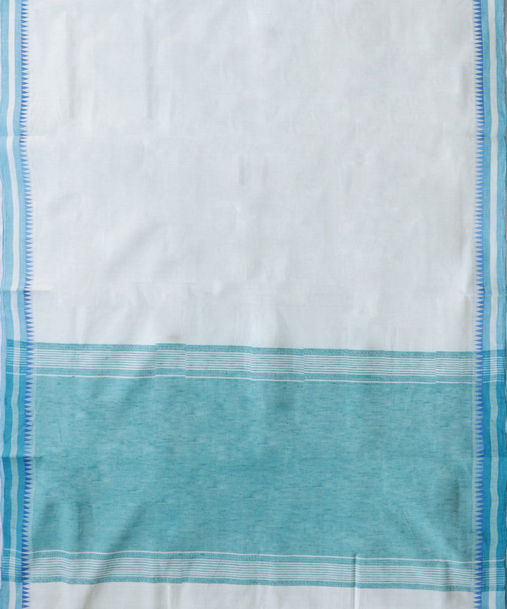 Off white and cyan handwoven cotton rajahmundry saree